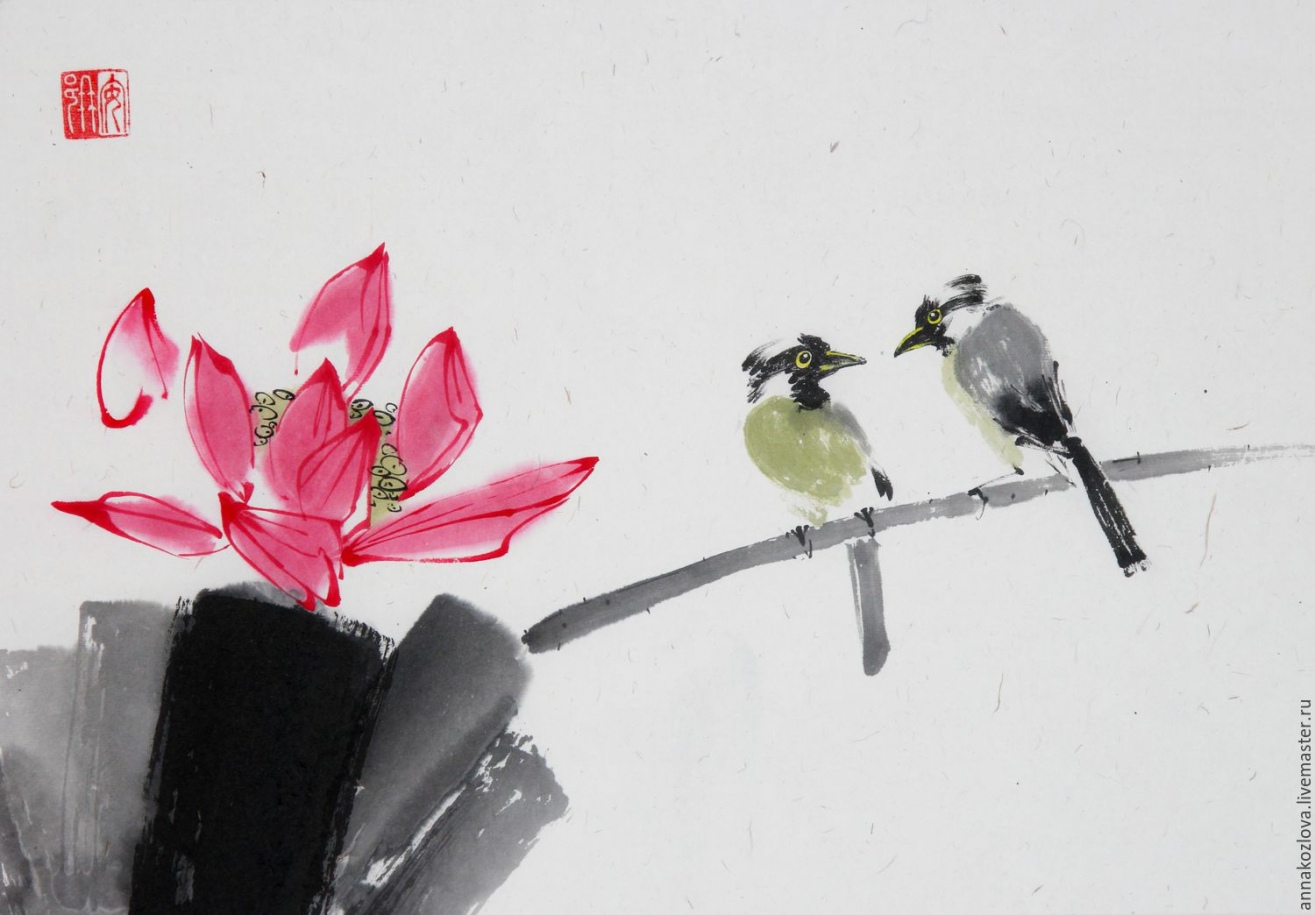 Китайская Акварельная живопись цветы и птицы